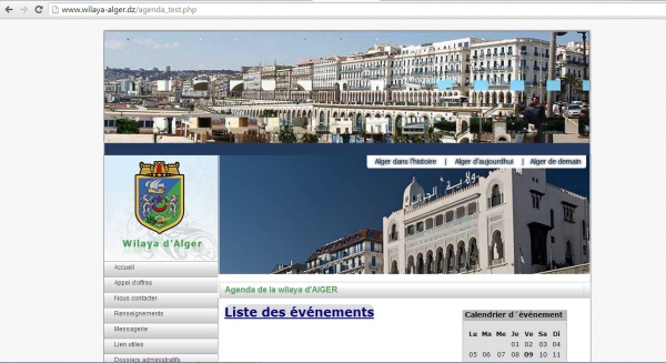 page dacceuil du site internt de la wilaya d'Alger